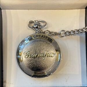 “The Greatest Grandpa” Silver-Tone Pocket Watch with Chain